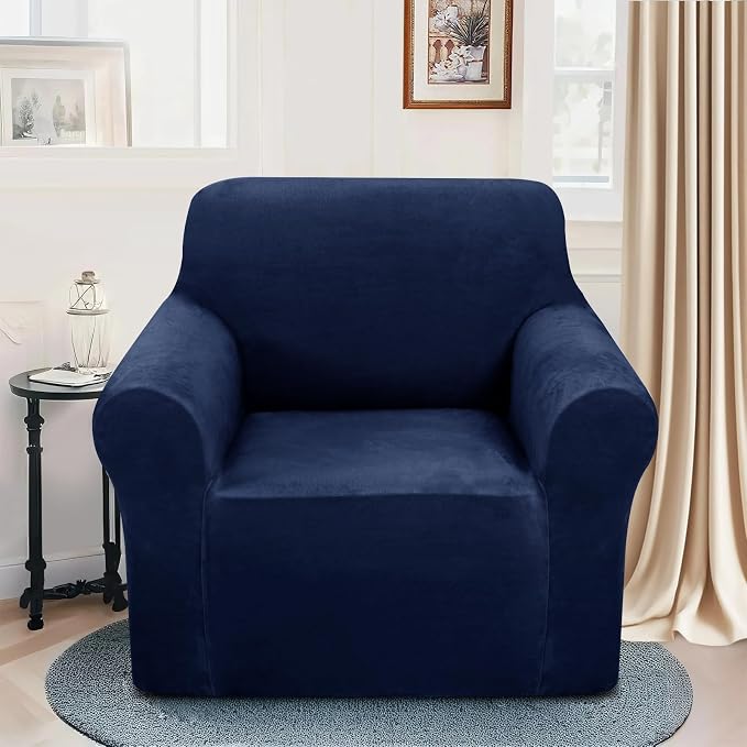 U-NICE HOME Velvet Chair Sofa Covers Stretch Couch Cover Furniture Protector Sofa Slipcover for Dogs (Chair, Navy) - Image 2