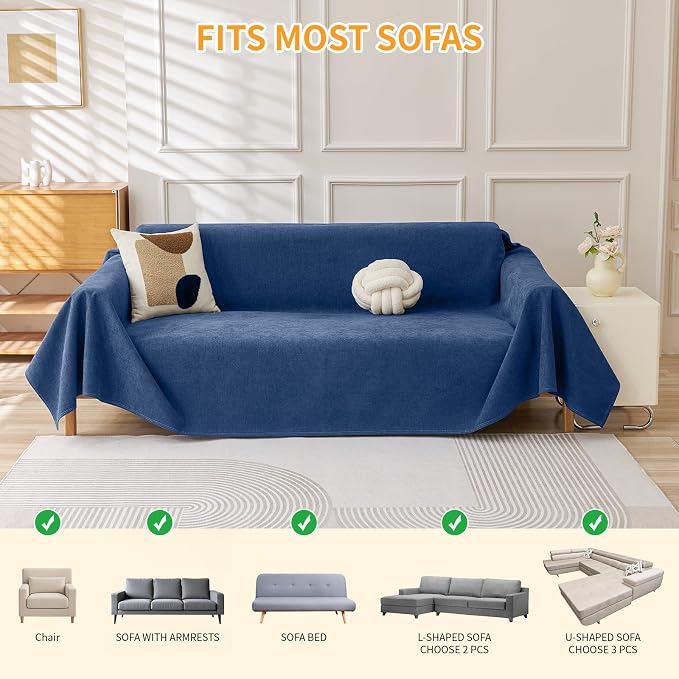 Deep Dream Cat-Scratch Resistant Couch Cover, Waterproof Sofa Cover for 2 Cushion Couch Washable, Pet Friendly Couch Protectors Anti Slip Thickened Slipcovers for Dogs Pets, 71" x 102", Blue - Image 6