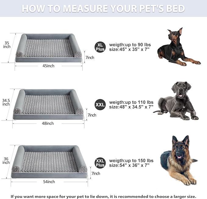 BFPETHOME Orthopedic Washable XLarge Dog Bed for Senior Dog Cozy Sleep | Extra Large Waterproof Big Soft Pet Couch Bed for Dogs Relax with Removable Cover Supportive Egg Crate Foam Grey 45x35 Inch - Image 6