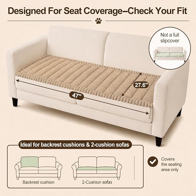 decorUhome Couch Cover for Dogs, Non Slip Fuzzy Thick Pet Sofa Protector | Pet Friendly, Durable Couch Covers for Sofa, Machine Washable, Fits Backrest Cushions & 2-Cushion Sofa, Khaki, 27.6" x 47" - Image 10