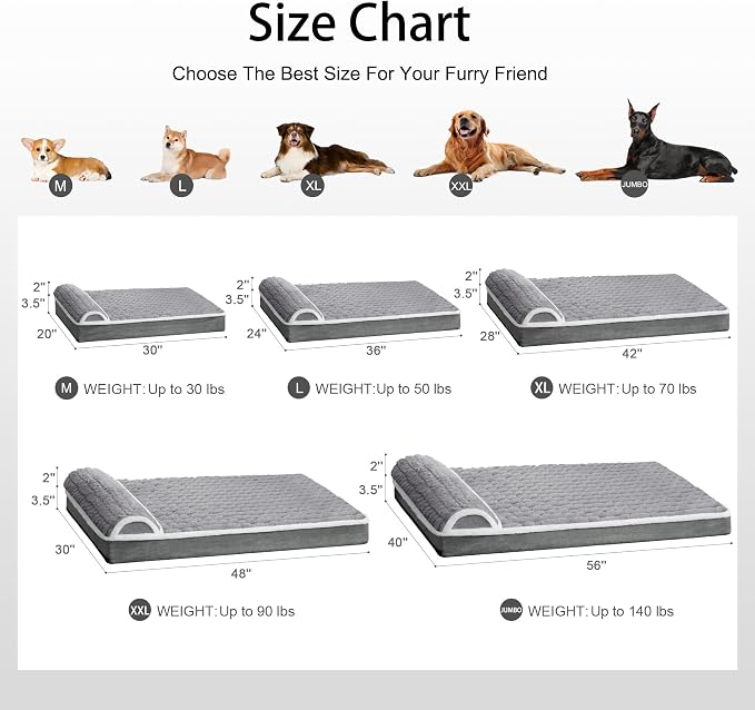 Orthopedic Large Dog Bed Pillow Pet Sofa Bed 56''X40'' Grey | Egg-Crate Foam Pet Couch Large Sized Dog, Waterproof Removable Washable Cover,Furry Puppy Crate Mat With Nonskid Bottom - Image 7