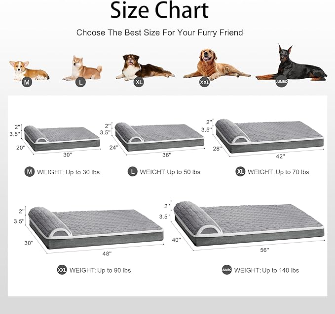 Orthopedic Large Dog Bed Pillow Pet Sofa Bed 36''X24'' Grey | Egg-Crate Foam Pet Couch Large Sized Dog, Waterproof Removable Washable Cover,Furry Puppy Crate Mat With Nonskid Bottom - Image 7