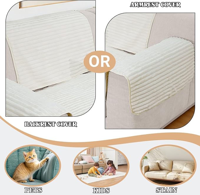 NAISI Couch Covers for Dogs Waterproof Flannel Striped Sofa Cover Pet Friendly Washable Dog Mat for Couch Anti Slip Sectional Sofa Slipcover Protector(1pc/27"x 27",Cream) - Image 2