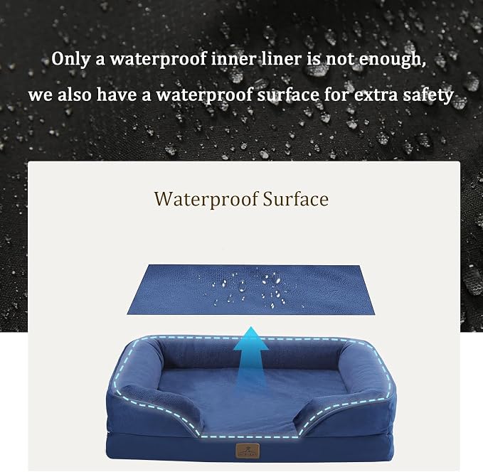 Bedfolks Orthopedic Dog Bed, Waterproof Dog Sofa Bed for Extra Large Dogs, Egg Foam Pet Couch Bed with Removable Washable Cover and Nonslip Bottom, Navy Blue - Image 3