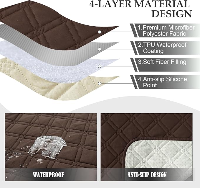 Genina Waterproof Recliner Chair Covers, Recliner Cover for Dog Pets Friendly, Washable Antislip Reclining Chair Cover Furniture Protector, Sofa Slipcover for Living Room(23.6inch/Chocolate) - Image 7