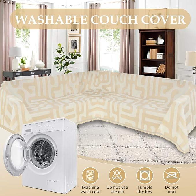 1OO% Waterproof Sectional Couch Covers for Dogs L Shaped Corner Sofa Cover Washable Chenille Sofa Slipcovers Blanket Modern Jacquard Pet Furniture Protector (91"x252", Boho Beige) - Image 8