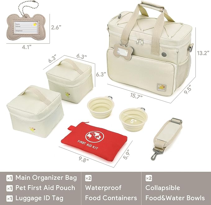 Pet Travel Bag, Large Beige Dog Carrier with Multiple Compartments and Adjustable Straps, Dog Suitcase for Weekend Camping, Pet Diaper Bag for Travelling(Beige) - Image 4