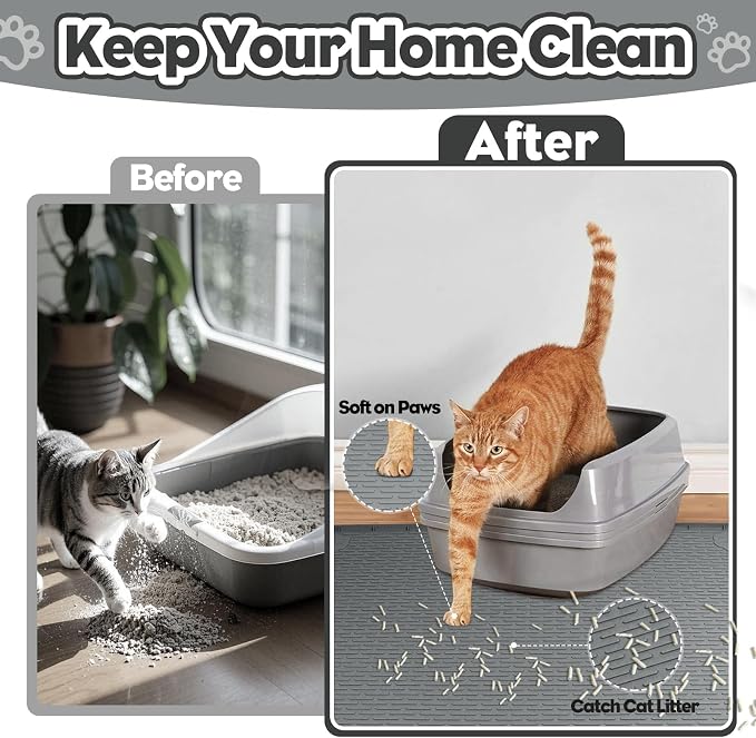Silicone Cat Litter Mat for Litter Box 40”x28” Large Cat Mat, Dark Grey | Waterproof, Non-Slip, Leak-Proof Rug Mat with Lip, Easy to Clean, Extra Large Litter Catcher Mat for Floor - Image 3