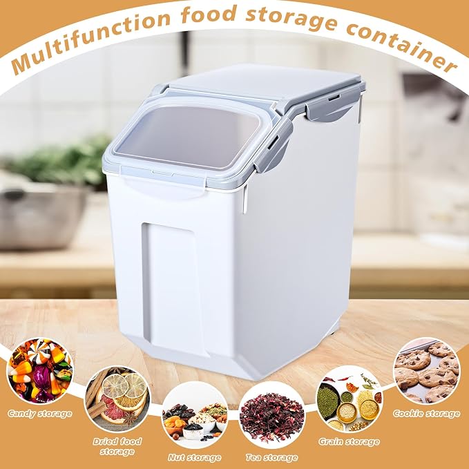 Umigy 4 Pack Rice Storage Container With Wheels Plastic Airtight Lid Flour Container Bin for Dog Pet Cereal Grain Dry Food, 15 Liter / 30 lbs (Gray) - Image 4