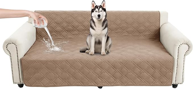 100% Waterproof Dog Bed Cover Pet Blanket 52"x82", 7-Layer Reversible Washable Bed Mat for Furniture Couch Sofa Car (Taupe+Apricot) by Unknown