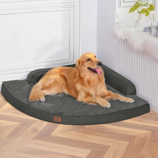 Large Dog Bed - XL Orthopedic Egg-Crate Memory Foam Dog Beds with Removable Washable Cover, Waterproof Pet Beds with Non-Slip Bottom, Dark Grey