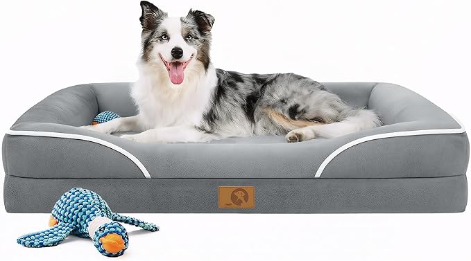 Homemate Dog Bed Large Sized Dog: 42x30 inch Orthopedic Large Dogs Bed XL Outdoor Pet Cat Bed Sofa Supplies with Toy Dogs Crate Pad Couch with Removable Washable Cover & Non-Slip Botton Light Grey | Large Dogs Bed with Non-Slip Botton & Removable Washa... by Homemate