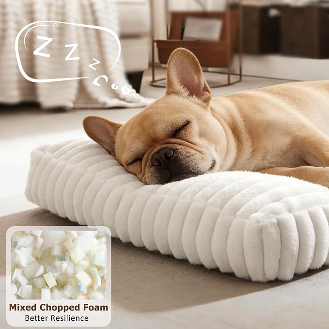 XL Dog Bed, Flat Pet Beds with Removable Washable Cover, Pet Mat Cute Dog Crate Bed Thick Shredded Chopped Crate Foam & Anti Slip Bottom for Indoor, 42"x27"x4" Cream - Image 4