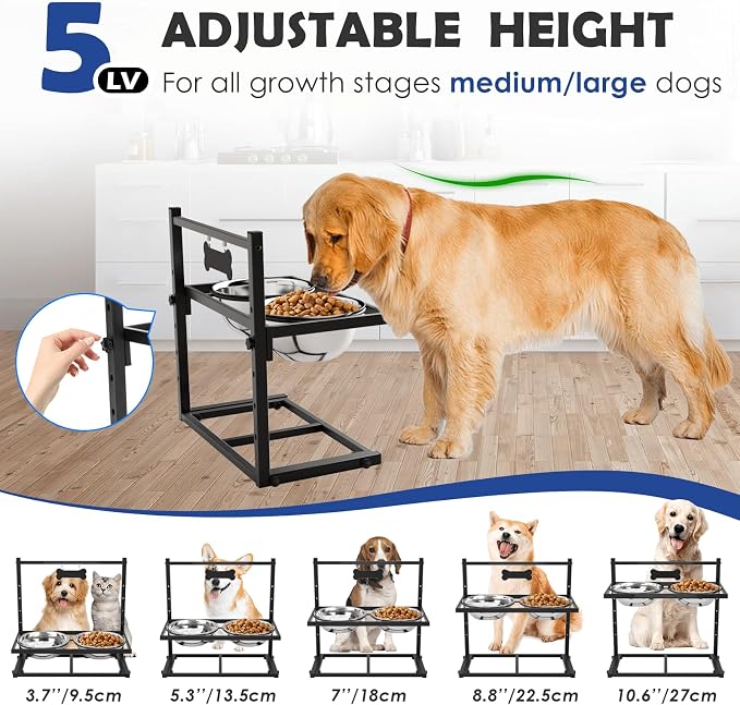 ADENGL Elevated Dog Bowls for Dogs,Raised Dog Bowl Stand with Two 1700ML Stainless Steel Bowls, Adjustable Tall Dog Food Water Bowls - Image 3