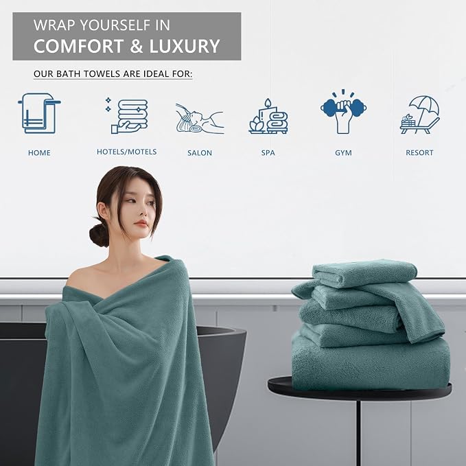 Extra Large Bath Sheet 4 Piece (35"x70")-Ultra Soft Oversized Bath Towel,Bath Sheet Set for Bathroom Hotel,Highly Absorbent Quick Dry Shower Towel Set for Adults,Bathroom Towel-Pine Green - Image 3