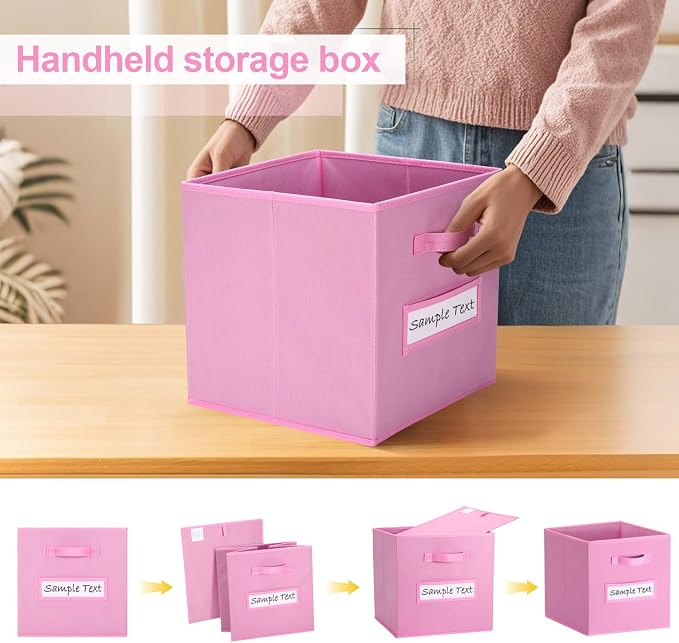 11x11 storage cube bins (Set of 10) Foldable Fabric storage cubes with 10 Labels Window Cards & a Pen,11 inch cube storage bin,Closet Organizers for Shelves,Cubby Organizer Boxes,Light Pink - Image 4