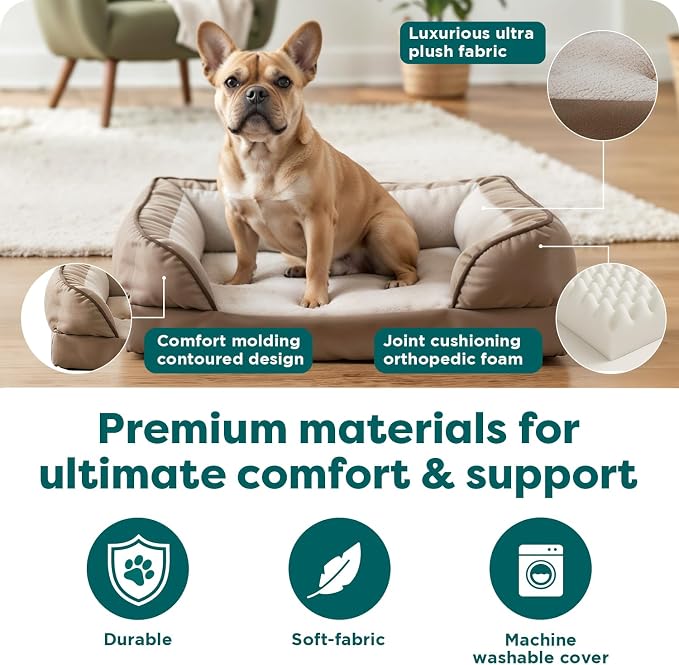 FurHaven Orthopedic Dog Bed for Medium Dogs, Perfect Comfort Sofa with Removable Bolsters with Orthopedic Egg Crate Foam for Joint Support, Washable Cover, Medium, Plush & Velvet Waves, Brownstone - Image 5