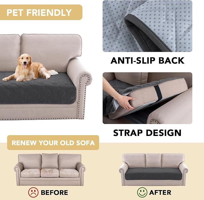 H.VERSAILTEX Couch Cover Chenille Pet Fuzzy Sofa Covers for 3 Cushion Couch Anti Slip Washable Sofa Slipcovers with Strap Soft Couch Protector Cover for Dogs Cats Kids(34.5" x 82", Grey) - Image 3