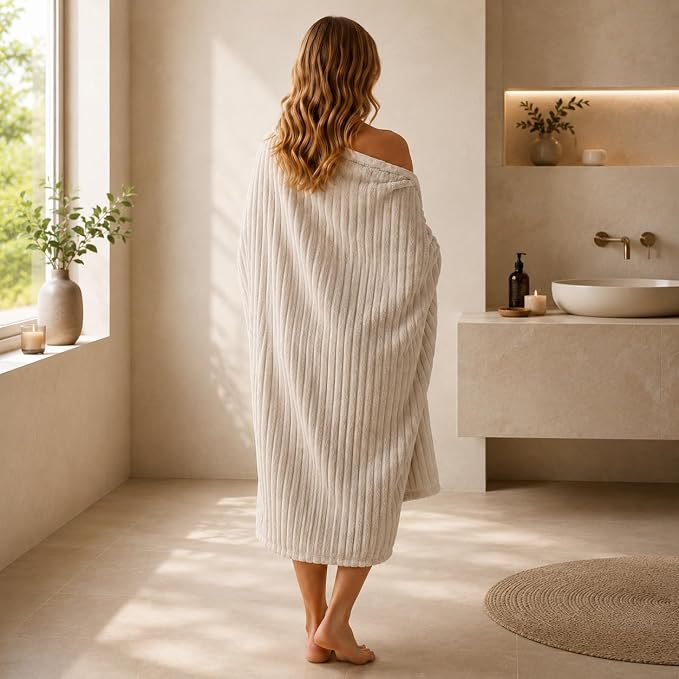 3 Pack Bath Towel Set, 40"x80" Oversized Bath Sheet, Beige | Ultra Soft Microfiber, Lint Free, Quick Dry, Highly Absorbent, Full Body Coverage, 1 Bath Sheet, 1 Hand Towel, 1 Washcloth - Image 4