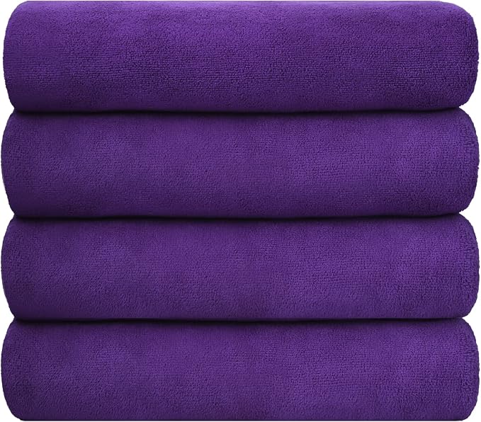 JML Microfiber Bath Towels, 4 Pack, 30" x 60", Violet | Oversized, Ultra Soft, Super Absorbent, Fast Drying, Perfect for Bathroom, Shower, Sauna, Yoga, Gym - Image 2