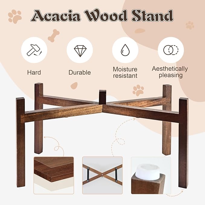 SPUNKYJUNKY Raised Ceramic Dog Bowls Set with Non-Slip Acacia Wood Stand for Large Sized Dog(60.87 OZ, Gray) - Image 3