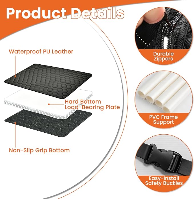 Large Dog Car Seat Cover Hammock Backseat, Waterproof Hard Base PU Leather | Universal Fit for Car SUV & Truck, Scratchproof, Nonslip, Mesh Window, Machine Washable, Side Flaps, Easy Install, Heavy Duty - Image 6