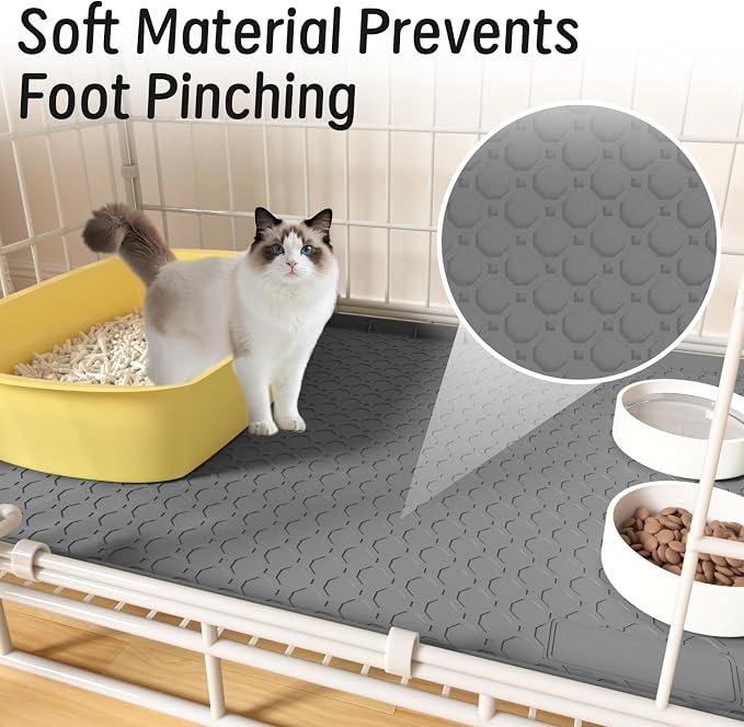 Silicone Large Cat Litter Mat 34" X 22", Cat Mat for Litter Box, Cats Litter Trapping Mats with Raised Edges, Non-Slip and Urine Waterproof Surface, Gray - Image 7