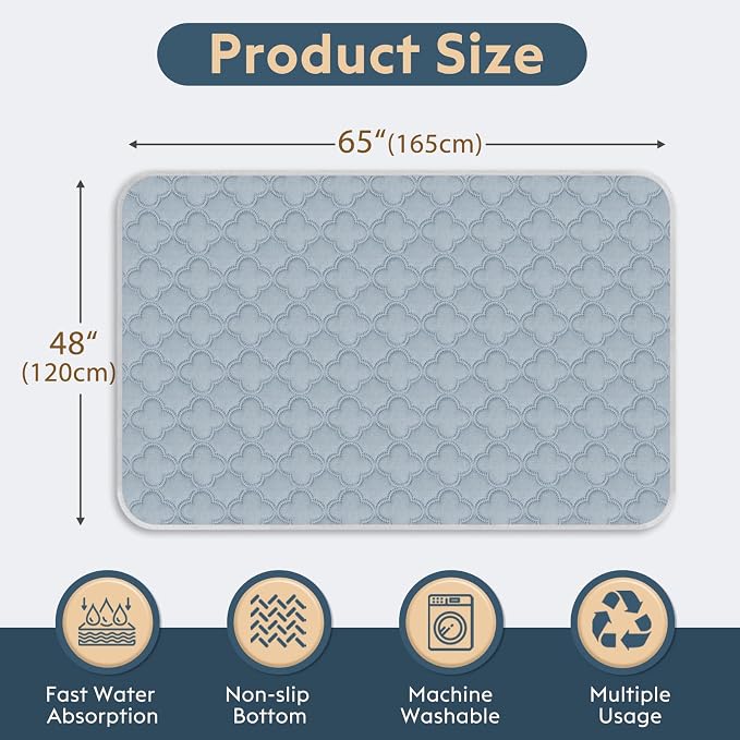 FunFurry Washable Pee Pads for Dogs - 1 Pack Reusable Pee Pads，Waterproof Puppy Pads，Pet Training Pads，Super Absorbent with Dog Paw Shape Non-Slip Backing (Light Grey, 48" X 65" - 1 Pack) - Image 2