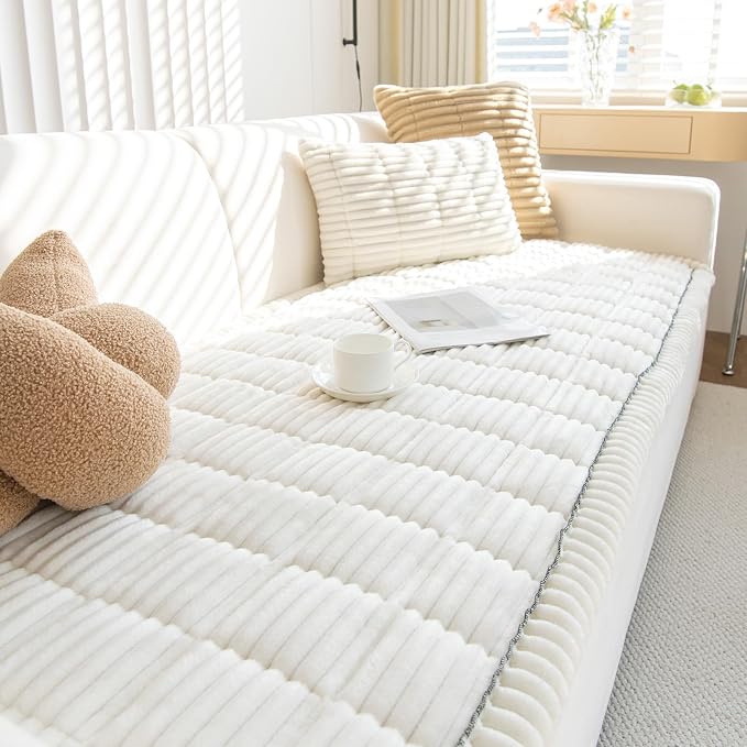 GKXLH New Thick Sofa Covers Washable - Soft Corduroy Universal Sofa Cover 2 3 4 Seater, Non-Slip Couch Cover, Couch Seat Covers Sofa Slipcovers Furniture Protector for Living Room (White, 90x160cm) | Soft Corduroy Sofa Cover, Corner Sofa Cover for Dogs... by GKXLH