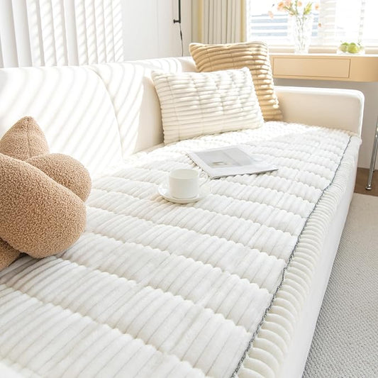 GKXLH New Thick Sofa Covers Washable - Soft Corduroy Universal Sofa Cover 2 3 4 Seater, Non-Slip Couch Cover, Couch Seat Covers Sofa Slipcovers Furniture Protector for Living Room (White, 90x160cm) | Soft Corduroy Sofa Cover, Corner Sofa Cover for Dogs... by GKXLH