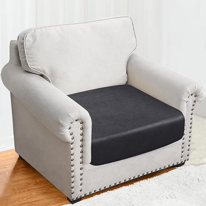 molasofa Leather Look Couch Cushion Covers, Stretch Sofa Cushion Covers for Armchair Loveseat Protector,Replacement Seat Cushion Slipcovers, Machine Washable(1 Cushion Armchair, Dark Grey) - Image 3