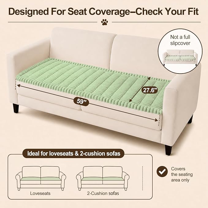decorUhome Couch Cover for Dogs, Non Slip Fuzzy Thick Pet Sofa Protector | Pet Friendly, Soft Plush Fabric, Couch Covers for Sofa, Machine Washable, Fits 2-Cushion Sofa/Loveseat, Green, 27.6" x 59" - Image 9