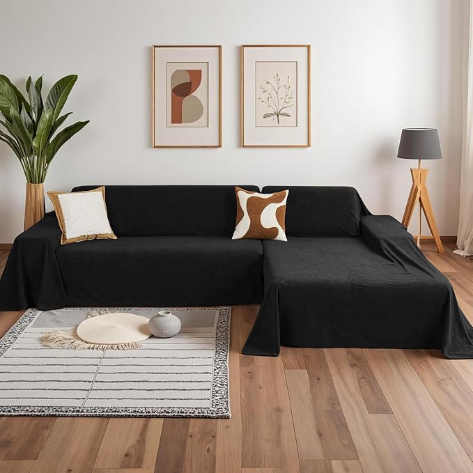 MYSKY HOME Sectional Couch Cover for Dogs, 2 Pieces Couch Covers for L Shape Sofa, Sofa Cover Washable, Furniture Protector Chaise Lounge Cover for 2-3 Cushion Couch (71"x102"+71"x118", Black) by MYSKYHOME