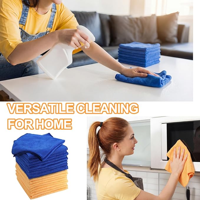 Nuenen 60 Pcs Microfiber Cleaning Cloths for Cars 16 x 16 Inch Ultra Absorbent Car Towels Drying Reusable Cleaning Supplies House Kitchen Window Microfiber Towel (Yellow,Blue) - Image 6
