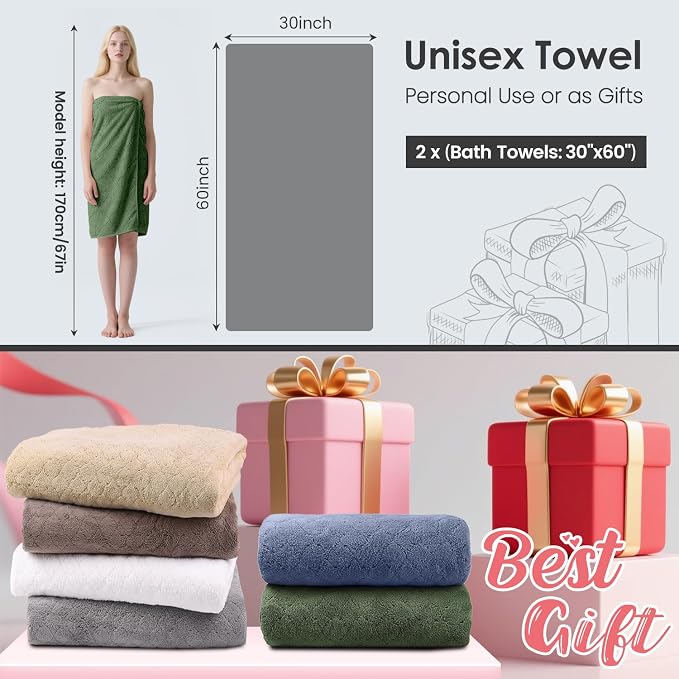 JML Microfiber Bath Towels Set of 2, 30 in x 60 in, Olive-Green | Hanging Loop, Super Soft, Absorbent, Lint Free, Fade Resistant, Lightweight, Quick Dry, Use for SPA , Sauna, Salon Hair Wrap - Image 2