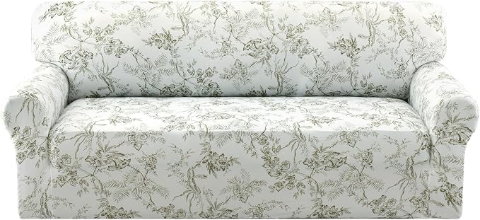 H.VERSAILTEX Floral Pattern Couch Covers for 3 Cushion Couch Sofa Pet Friendly High Stretch Couch Covers Super Soft Fabric Printed Sofa Slipcovers(Garden Bliss-Sage,Sofa) by HVERSAILTEX