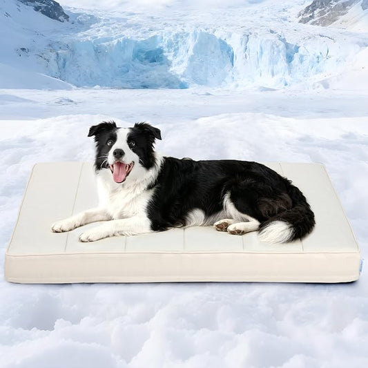 Cooling Dog Bed for Large Dogs - Orthopedic Pet Beds with Memory Foam, QMAX>0.5, Waterproof Removable Washable Cover for Hot Weather, Dark Beige, 35" L x 23" W x 3" H by ZAKAPAWS
