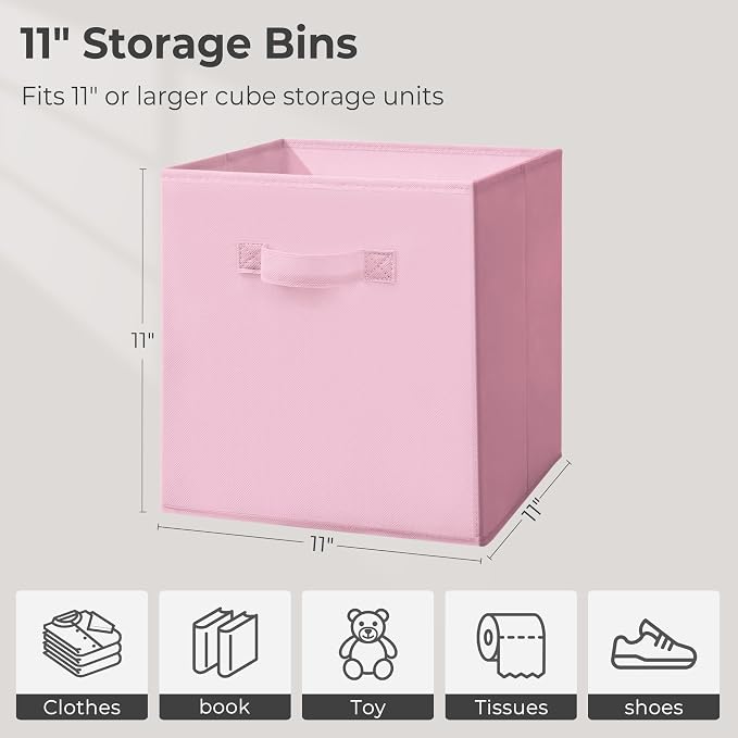 11 Inch Fabric Storage Cubes, Sturdy Foldable Storage Bins, Heavy Duty Cube Organizer for Clothes, Blankets, Shelves, Closets, Bedroom, Living Room, Multi-Color, 6 Pack - Image 2