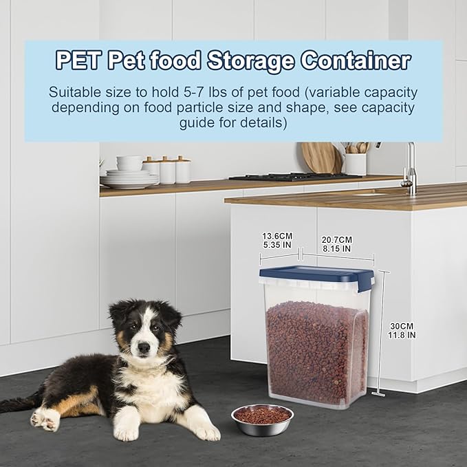 5-7Lbs Dog Cat Storage Container with Airtight Lids, With Locking Lids Plastic Bin PBA-Free for Pet food, Rice, Rice, Oatmeal, Bird Seeds, Flour, Dried Fruits, Easy to Carry and Clean-Cool Blue - Image 3