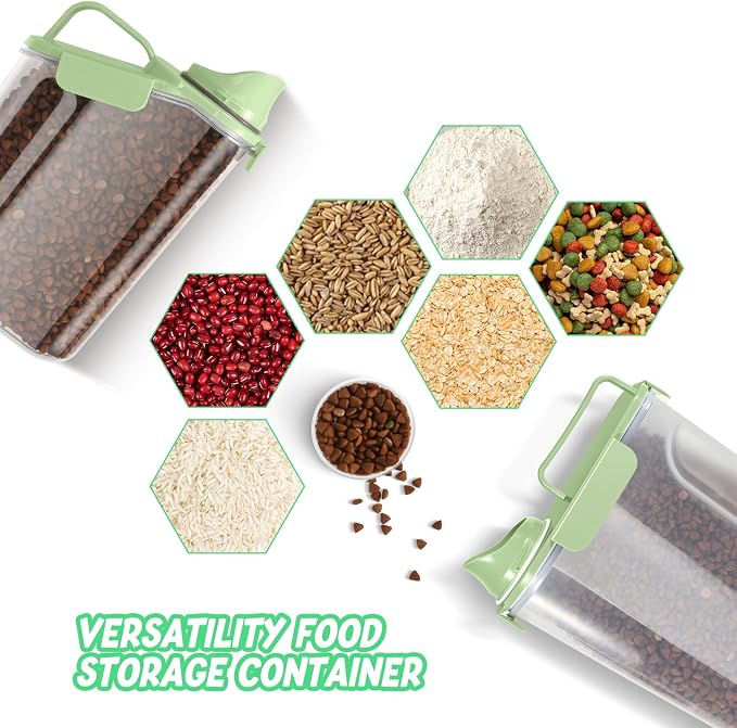 LEAWALK 5-7Lbs Dog Cat Food Storage Container with Upgraded Large Nozzle BPA-free, 4 Snap Seals Plastic Pet Food Storage Containers with Handles (Green x 2, (5L+3L) 2pack) - Image 6