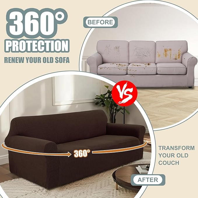 Stretch Oversized Sofa Couch Cover Washable, Chocolate | 1-Piece X-large Sofa Cover For 3 Cushion,Furniture Protector Couch Cover For Dogs, Polyester Spandex Jacquard fabric - Image 4