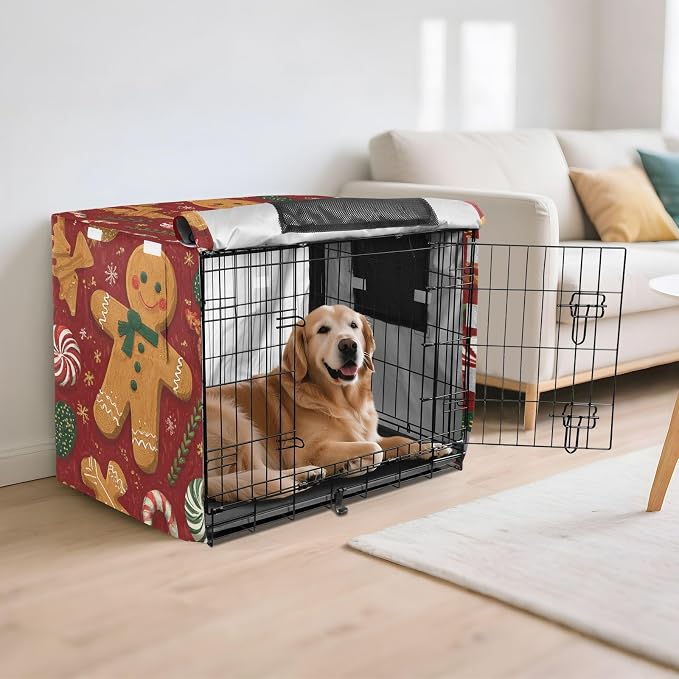 Dog Crate Cover Kennel Cover for Dog Cages Breathable for Wire Cage Indoor Outdoor Red Christmas Gingerbread Candy Canes - Image 6