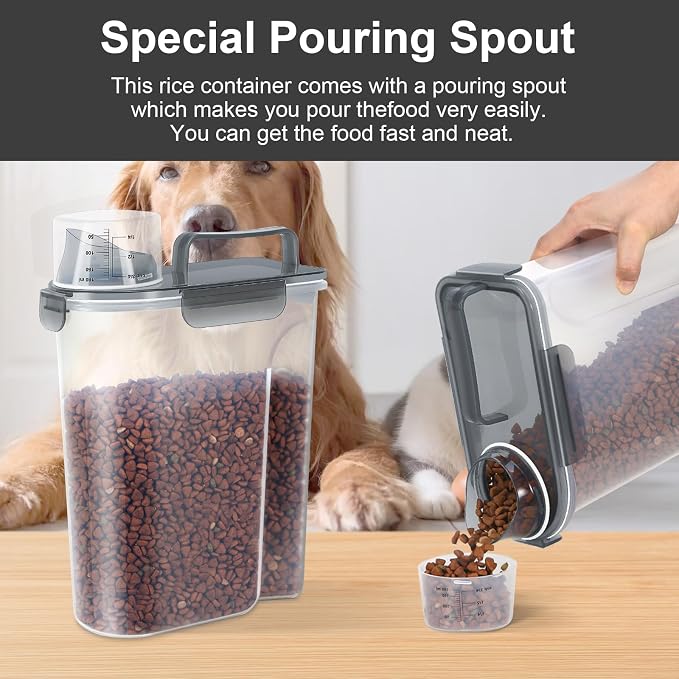 LEAWALK 5-7Lbs Dog Cat Food Storage Container with Upgraded Large Nozzle BPA-free, 4 Snap Seals Plastic Pet Food Storage Containers with Handles (Clear Black, 5L-1pack) - Image 2