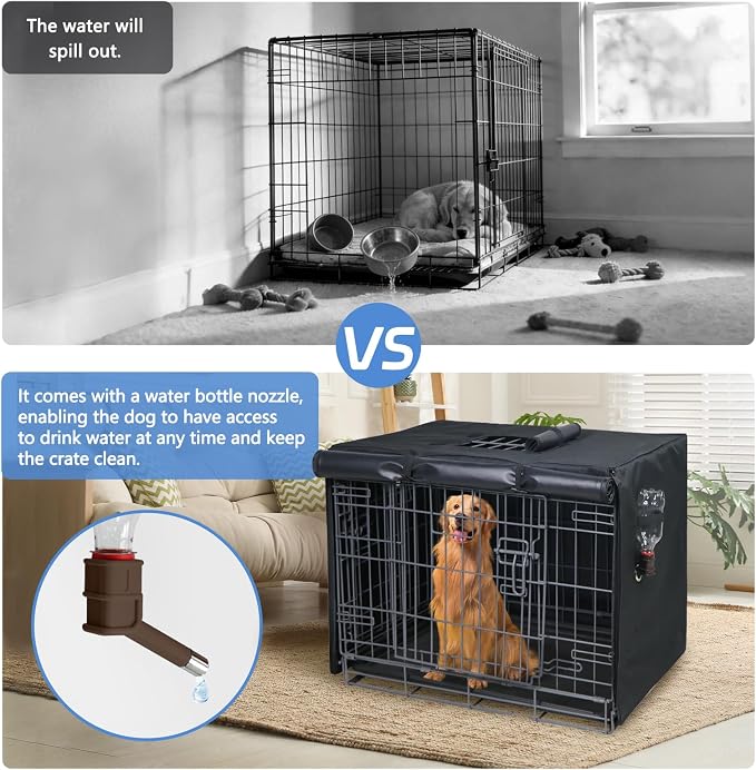 Dog Crate Cover Heavy Duty Oxford Fabric for 30-Inch Wire Crates | Black Kennel Cover Only, Fits 1 & 2 Door Wire Cages, Provides Privacy & Comfort Space, Includes Water Bottle Sipper Tube - Image 4
