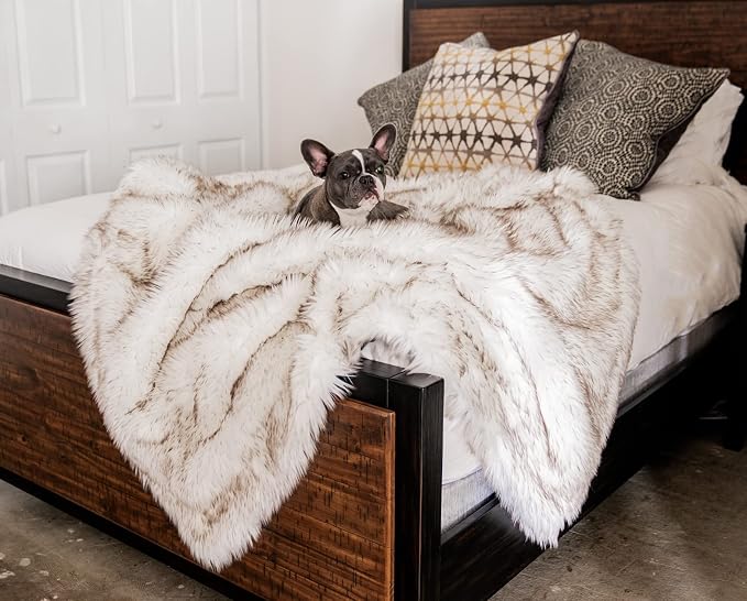 PupProtector Waterproof Throw Blanket for Dogs and Cats, Pet Blanket Cover for Couches, Sofas, Beds, Car Seats, Furniture, Calming Soft Faux Fur, White with Brown Accents, Large (80" L x 62" W) - Image 5