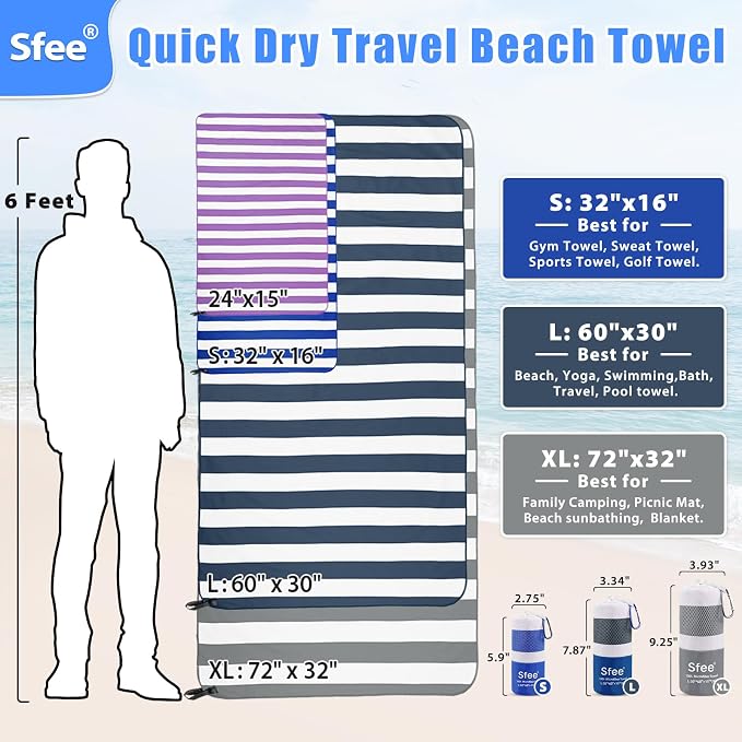 Sfee 2 in 1 Microfiber Oversized Beach Towel, Quick Dry Towel Travel Towel Camping Towel Super Absorbent Compact Lightweight Sports Gym Towels for Beach,Gym, Hiking, Pool, Backpacking, Bath, Yoga - Image 6