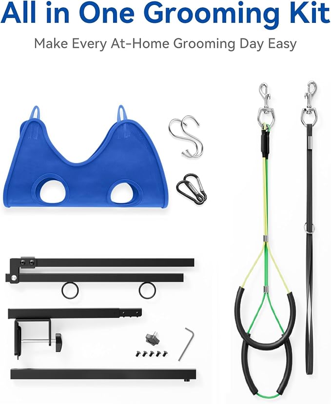 Adjustable Foldable Dog Grooming Arm with Clamp, 26–40 in Height, Safety Hammock & No-Sit Holders, Grooming Restraint for Small & Medium Dogs - Image 9