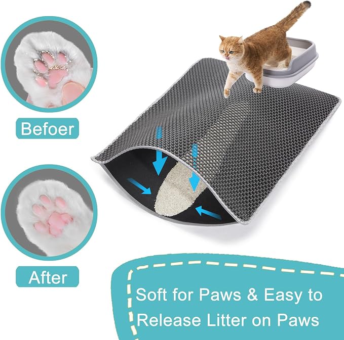 XL Cat Litter Mat, Longer 28"x47", Litter Box Mats Extra Large for Cats | 2-Layer Honeycomb Extended Design to Less Mess, Anti-Tracking, Waterproof Non-Slip, Keeps floor clean.Mengbu(Dark Grey) - Image 6