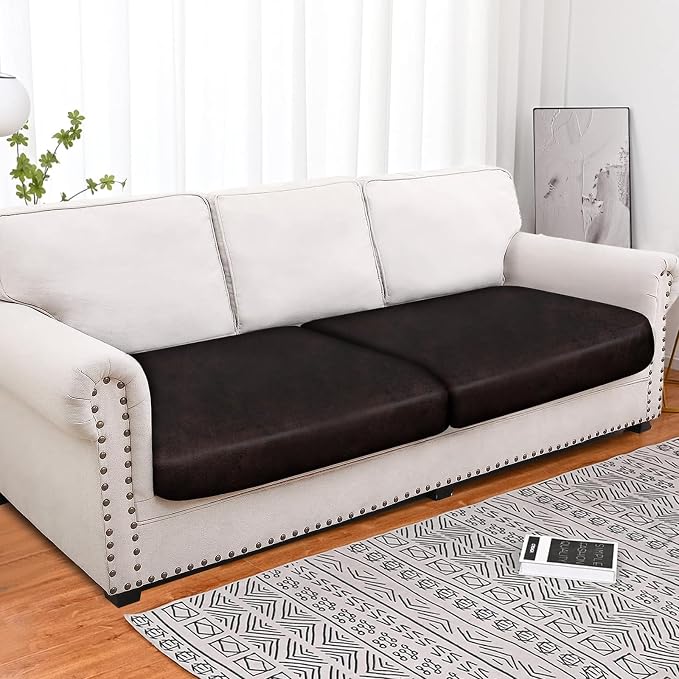 molasofa Leather Look Couch Cushion Covers, Stretch Sofa Cushion Covers for Sectional Armchair Loveseat Protector,Replacement Seat Cushion Slipcovers, Machine Washable(2 Cushion Sofa, Chocolate) - Image 5