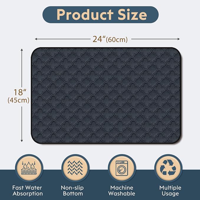 FunFurry Washable Pee Pads for Dogs - 2 Pack Reusable Pee Pads，Waterproof Puppy Pads，Pet Training Pads，Super Absorbent with Dog Paw Shape Non-Slip Backing (Dark Grey, 18" X 24" - 2 Pack) - Image 2